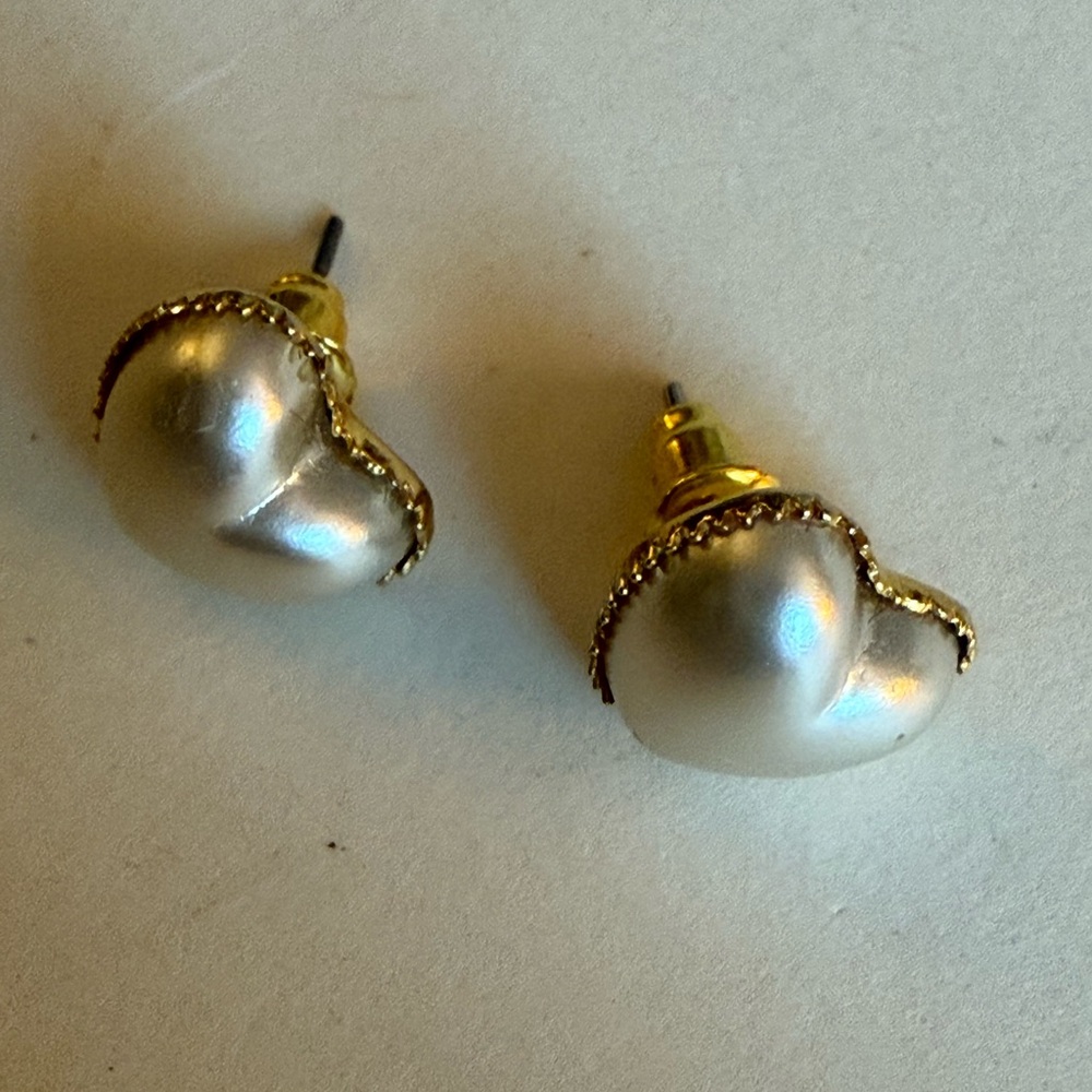 Gold and Silver Pearl Heart Shaped Earrings